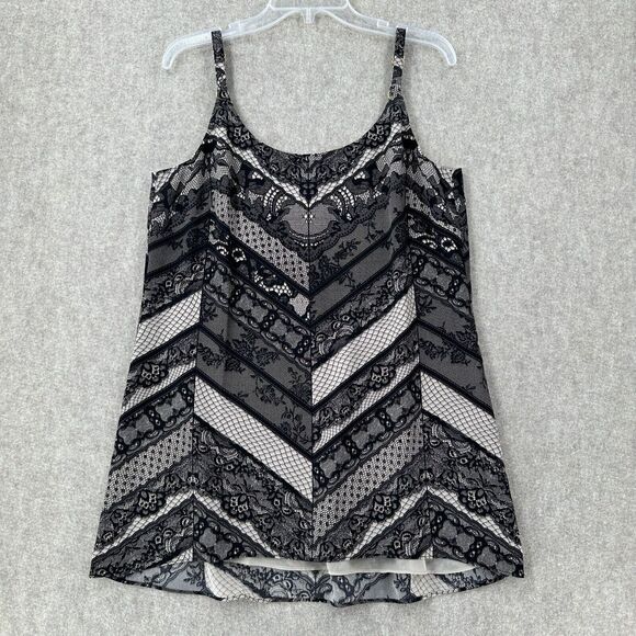 CAbi Monaco Lace Print Cami Tank‎ Tunic Top Size M Black Tan Blouse 3278 - Picture 1 of 8